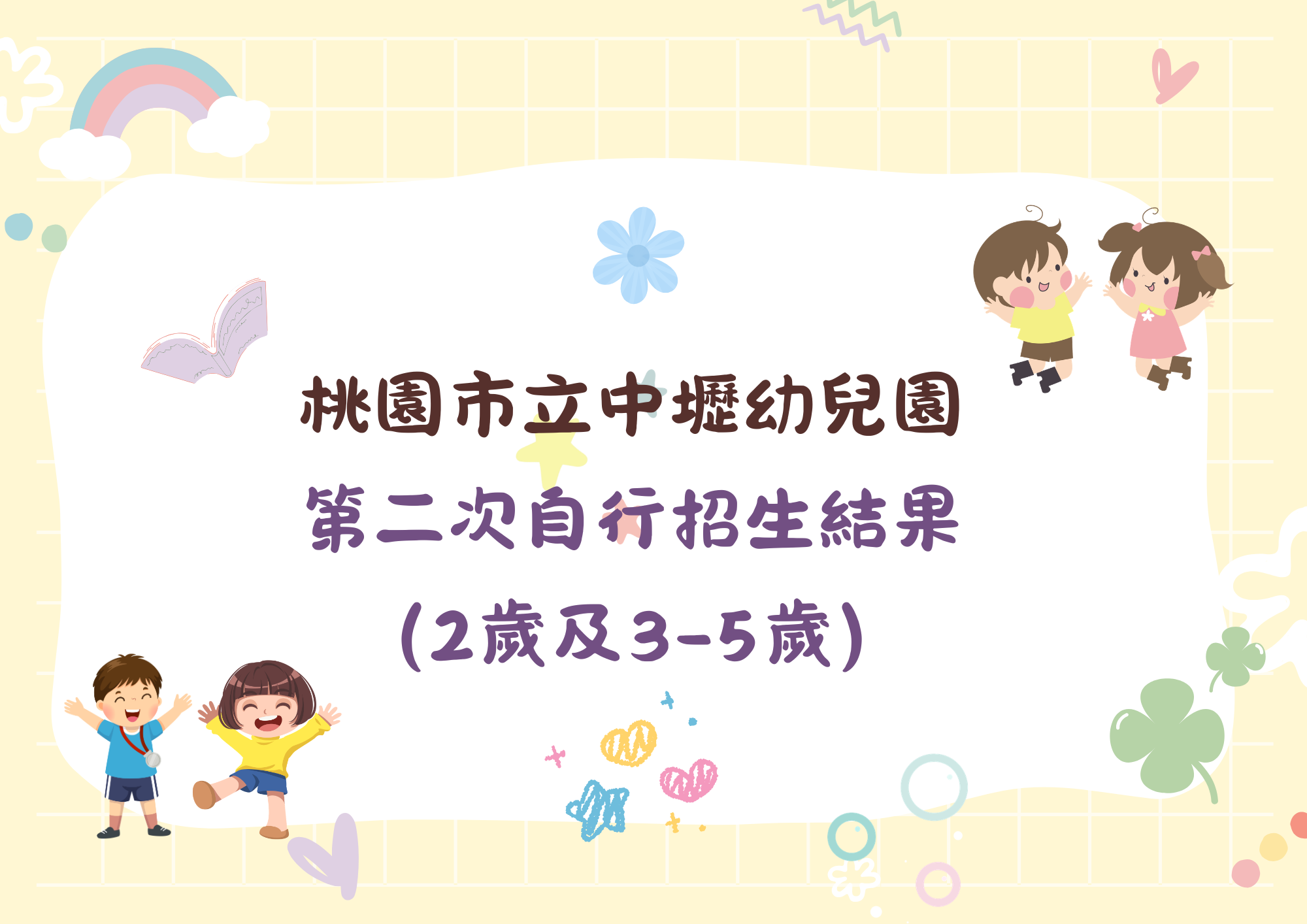 桃園市立中壢幼兒園 第二次自行招生正取名單(2歲及3-5歲班)